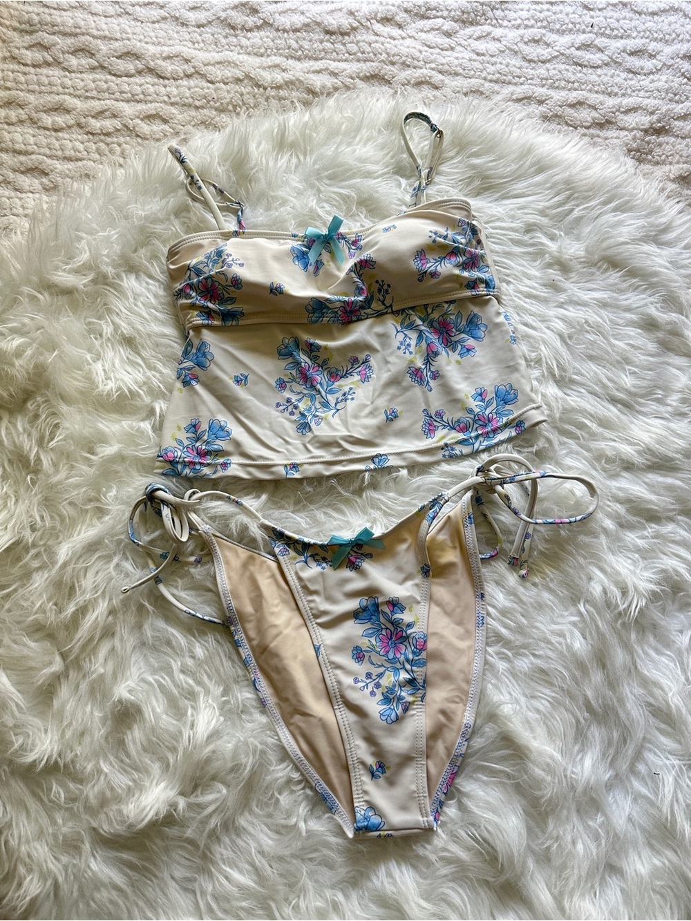 Floral Beige Two-Piece Tankini Bikini Set